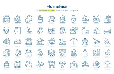 Homeless line icon pack. Homeless Stroke icon set. Editable Stroke icon.