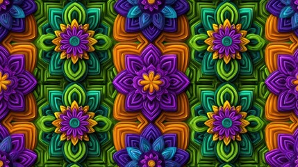 Vector pattern featuring floral mandalas and symmetrical shapes