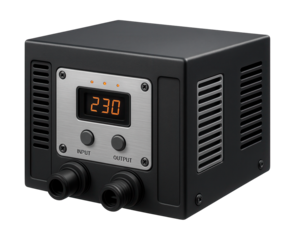 An industrial-grade step-down transformer suitable for powering commercial kitchen equipment.