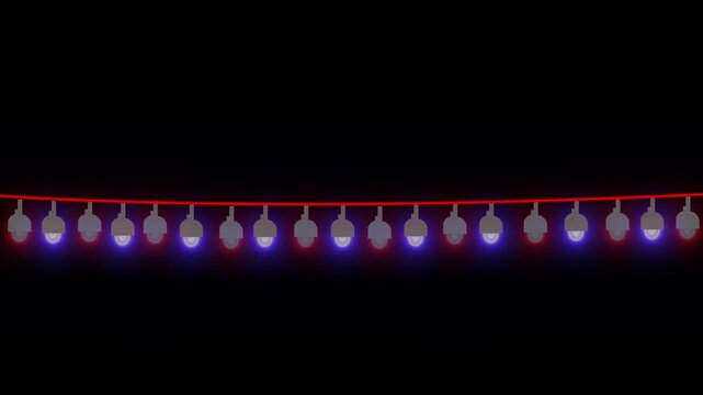 Colorful string of glowing blinking light bulbs. Christmas or new year light show for christmas or new year celebration ,Christmas or new year background animation. birthday Holiday decor.