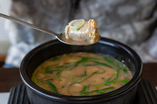 Korean traditional local food, soondae gukbap in ttukbaegi