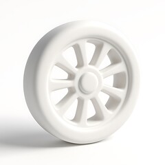 Obraz premium Minimalist white wheel with spokes and tire isolated on white background