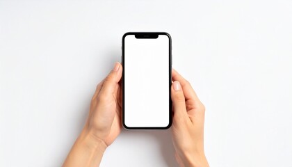 Hands Holding Smartphone with Blank White Screen Mockup for App Presentation