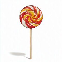 Red Yellow White Swirled Lollipop on White Background