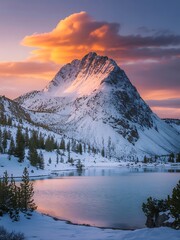 Obraz premium Majestic Snow Mountain Sunset