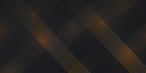 Luxury Stripes Golden Lines Diagonal Overlap on Black Background. Dark backdrop with shiny golden stripes for presentation, banner, card luxury style wallpaper.