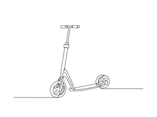 Modern electric scooter in single outline illustration. Continuous line art drawing of electric bike. © Mc Doodle