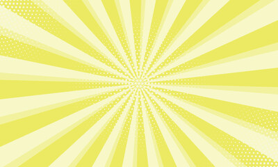 Radiant yellow background. Pop art comic book background. Sunburst yellow background with radial lines and halftone dots. 