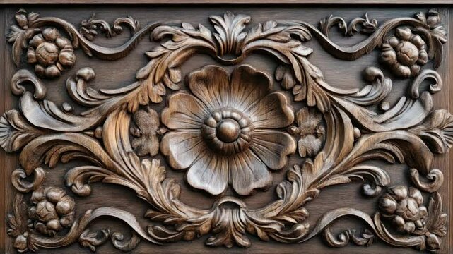 Ornate wood carving with floral and foliate designs
