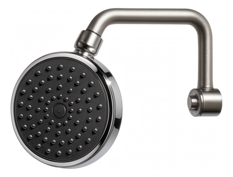 Side shower head with a pivoting arm, allowing precise control over water direction in a compact bathroom.