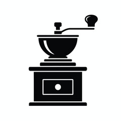 Vintage manual coffee grinder silhouette icon for coffee making and preparation