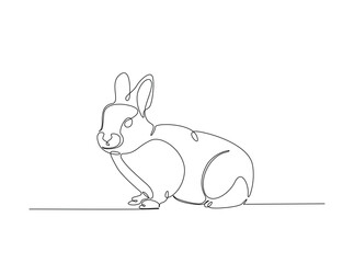 Cute rabbit in single outline illustration. Continuous line art drawing of bunny.