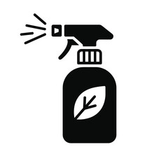 Black silhouette of a spray bottle with a leaf symbol and spray mist