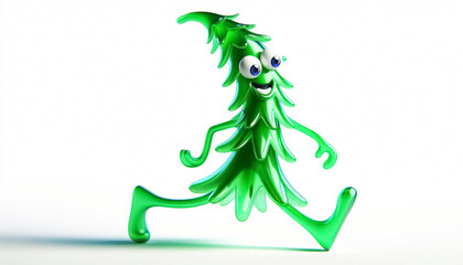 Funny clumsy christmas tree cartoon, cute illustration on white background. Free copy space