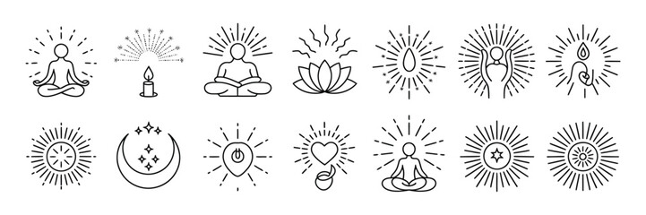 Fototapeta premium Mystical Line Art Symbols Collection, Spiritual Aura Isolated on White Background