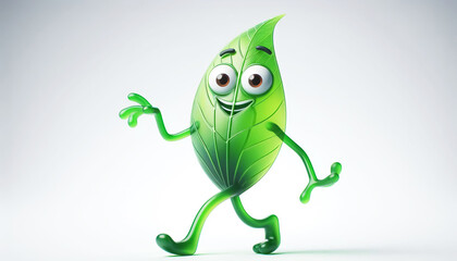 Obraz premium Illustration of a 3D cute clumsy green leaf cartoon 