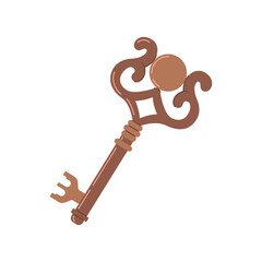 Elegant vintage key with ornate design in brown shades. Great for fantasy, mystery, steampunk, and treasure hunt themed illustrations.