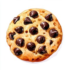 Single Chocolate Chip Cookie on White Background