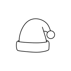 Vector line art illustration of a Santa hat. Minimal and festive black and white drawing, perfect for Christmas design, stickers, icons, and greeting cards.