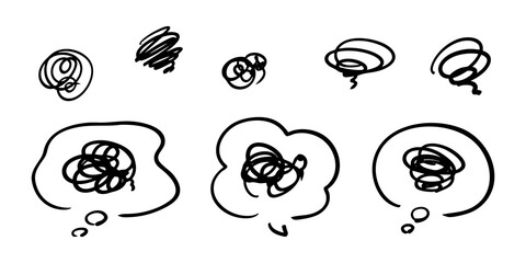 もやもやとした不安や不満の漫符アイコンと吹き出しセット ベクター