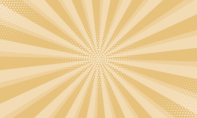 Radiant yellow background. Pop art comic book background. Sunburst yellow background with radial lines and halftone dots. 