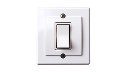 Close-up of a white light switch on a transparent background, showing the switch in the off position