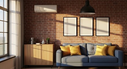 Cozy Modern Living Room with Brick Wall and Sunlight