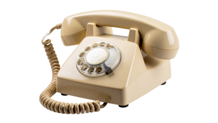 Retro beige phone handset isolated on transparent background, representing old-fashioned communication