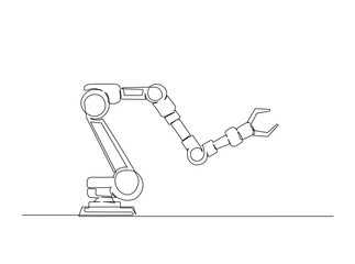 Robotic arm mechanical in single outline illustration. Continuous line art drawing of mechanical robot hand for industry.