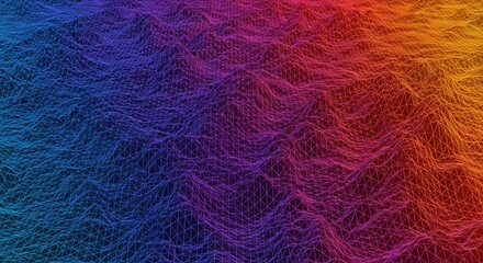 Fototapeta premium Abstract topographic wireframe landscape with vibrant gradient from blue to orange