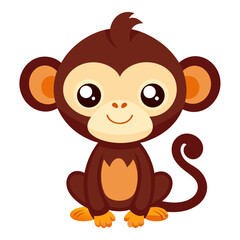Obraz premium Cartoon Monkey Isolated - Playful Baby Monkey Vector Illustration 