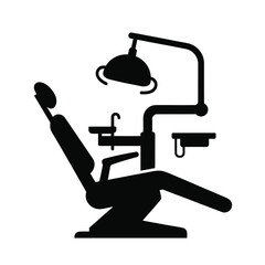 Black silhouette of a modern dental chair with overhead examination light