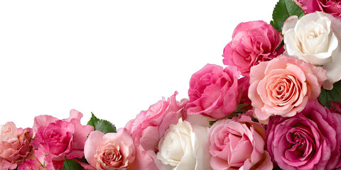 Naklejka premium Pink and white roses in a floral arrangement