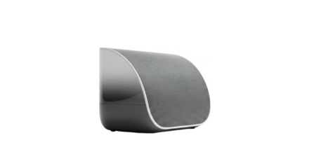 Gray, curved, modern sound speaker, isolated on white background.