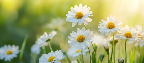Delicate white daisies in a sunlit meadow