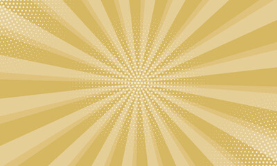 Radiant yellow background. Pop art comic book background. Sunburst yellow background with radial lines and halftone dots. 