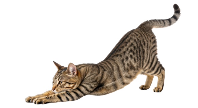 Isolated Tabby Cat Stretching