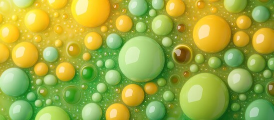 Colorful, round liquid droplets in shades of yellow and green