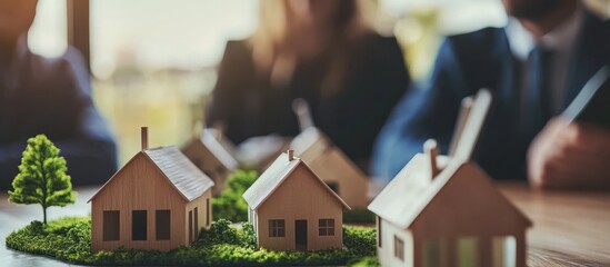 Miniature houses on a table, business meeting