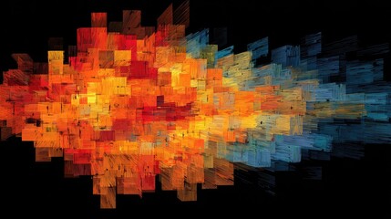 Obraz premium Modern abstract artwork featuring vibrant cubes, lines, and gradients exploding outward on a black background