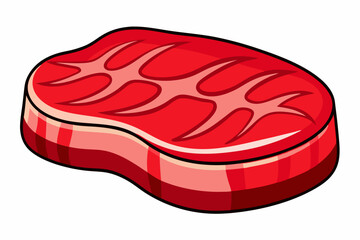 Cartoon Raw Steak Illustration with Marbled Red Meat and Bold Outline