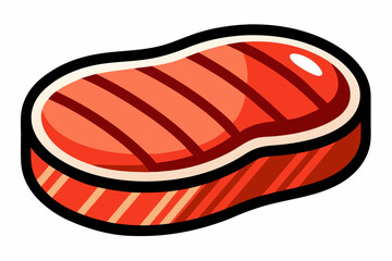 Cartoon Raw Steak Illustration with Marbled Red Meat and Bold Outline