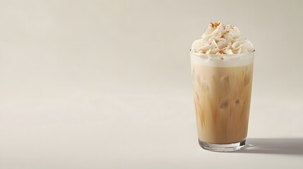Creamy Iced Coffee with Whipped Topping and Sprinkles on Creamy Background
