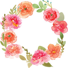 peony and ranunculus watercolor flower wreath and frame