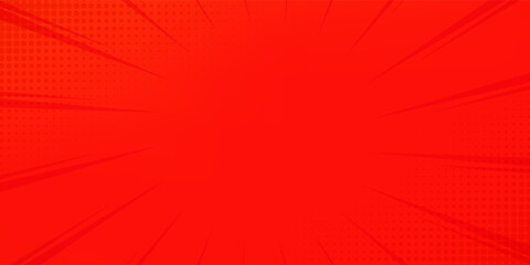 Red Pop Art Comic Background with Thunders. Red thunder comic halftone style background. Retro comic book style empty backdrop for magazine,