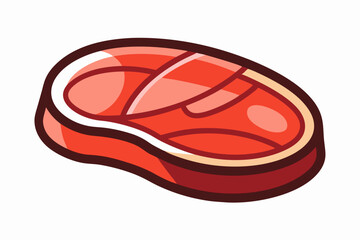 Cartoon Raw Steak Illustration with Marbled Red Meat and Bold Outline