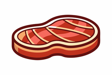 Cartoon Raw Steak Illustration with Marbled Red Meat and Bold Outline