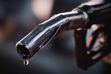 Fuel dispensing action at gas station close-up photography industrial environment focused viewpoint