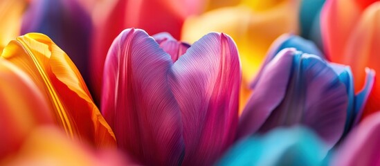 Vibrant tulip petals in a close-up display of color