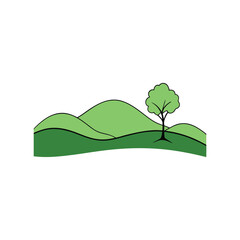 Fototapeta premium A single tree stands on a green rolling hill